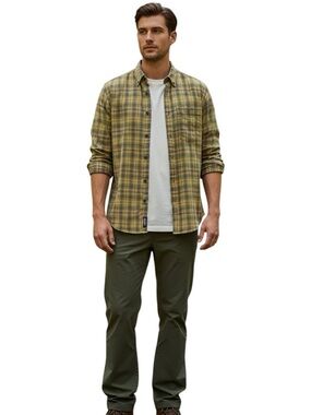 ROYAL Robbins button down shirt plaid 100% cotton yellow blue long sleeve Large
